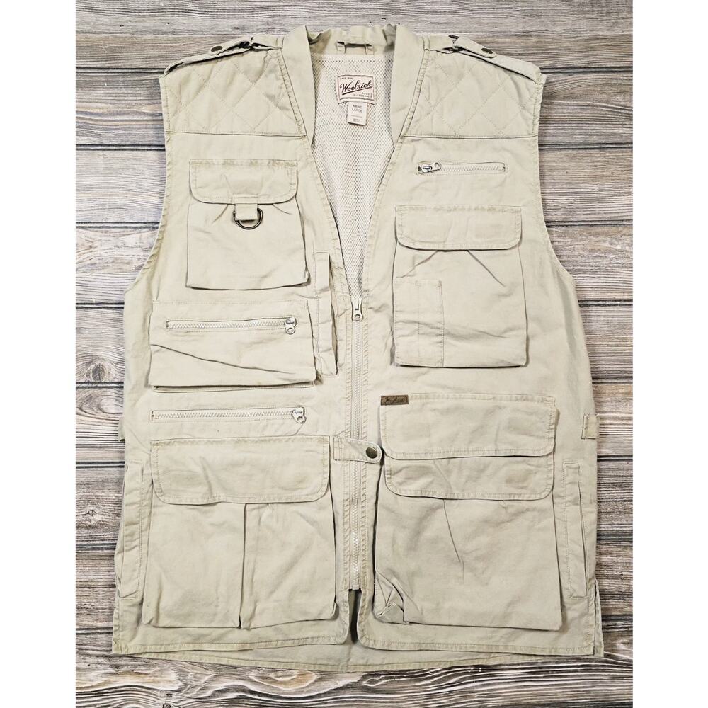 Woolrich Elite Series Tactical Vest Mens L Khaki 100% Cotton Fishing Hunting